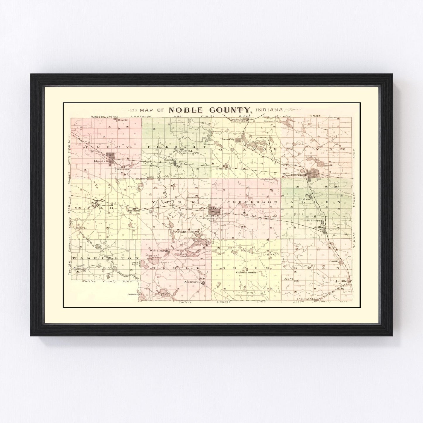 Vintage Map of Noble County, Indiana 1893
