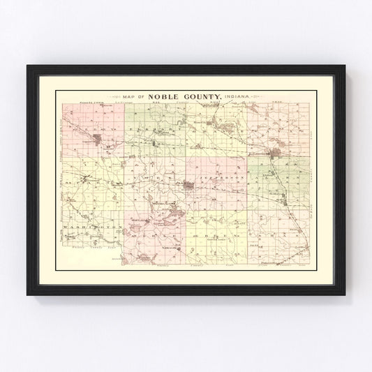 Vintage Map of Noble County, Indiana 1893