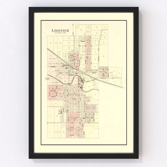 Vintage Map of Ligonier, Indiana 1893