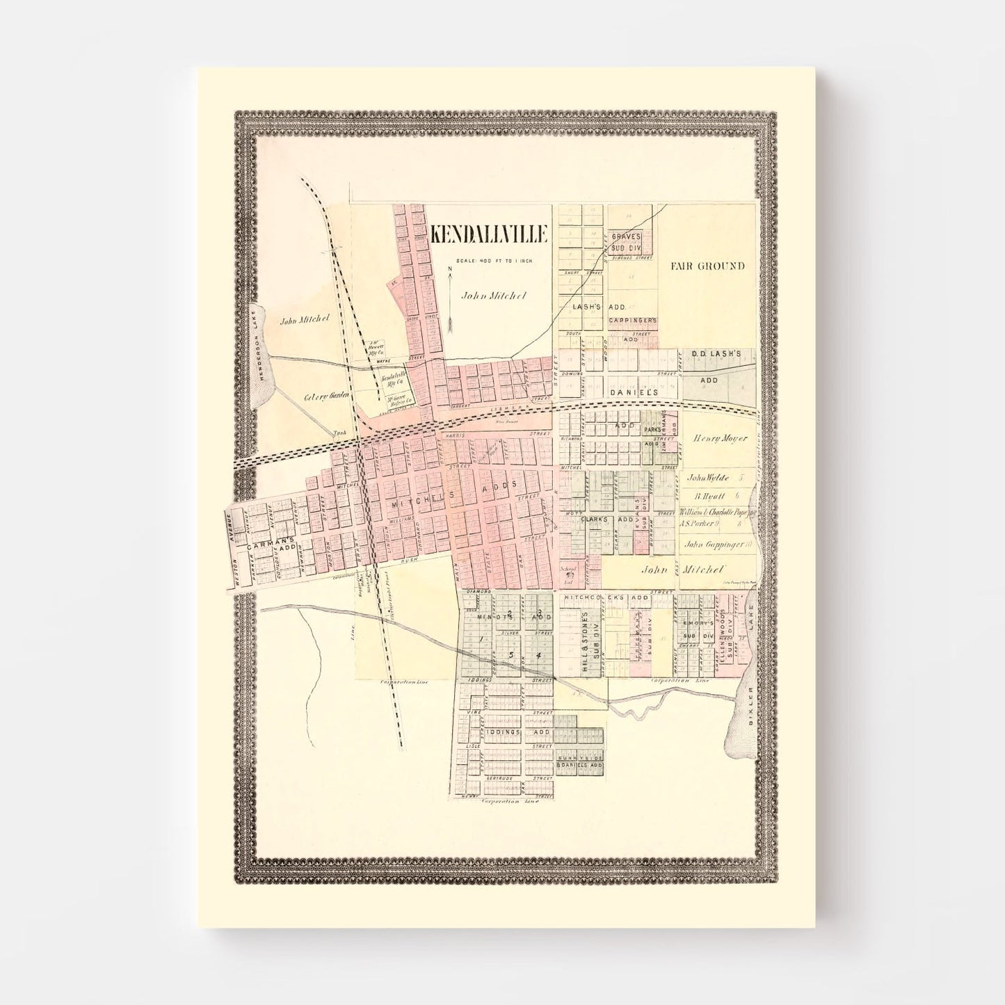 Vintage Map of Kendallville, Indiana 1893