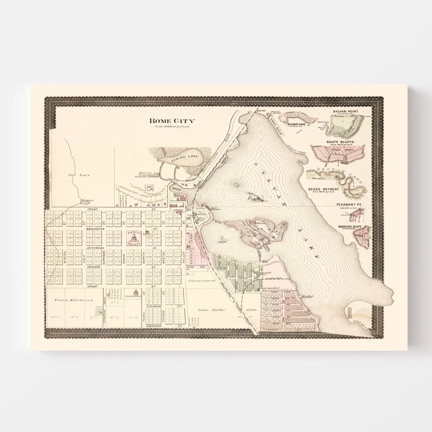 Vintage Map of Rome City, Indiana 1893