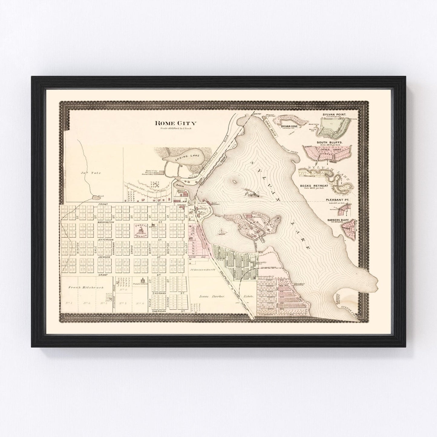 Vintage Map of Rome City, Indiana 1893