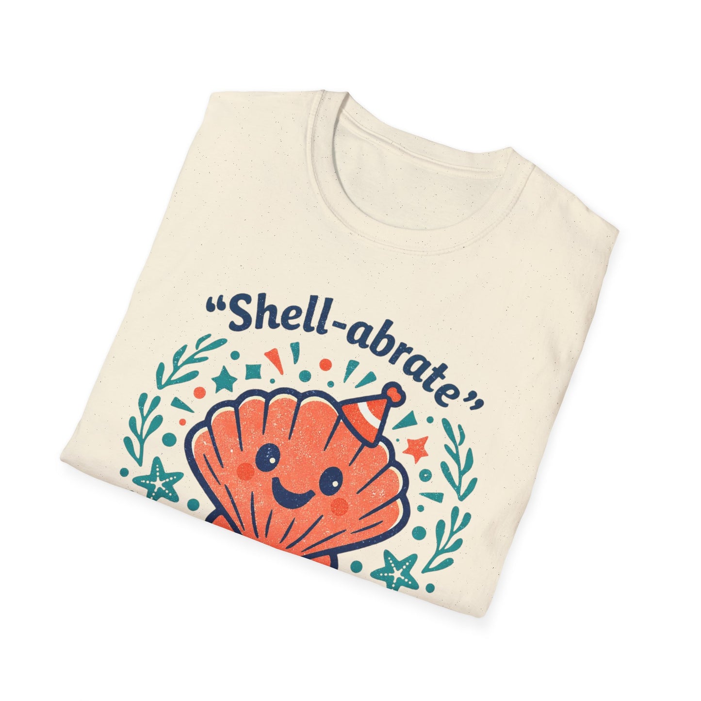 Shell-abrate Happy Seashell T-Shirt — "life's little moments" Cute Beach Graphic Tee