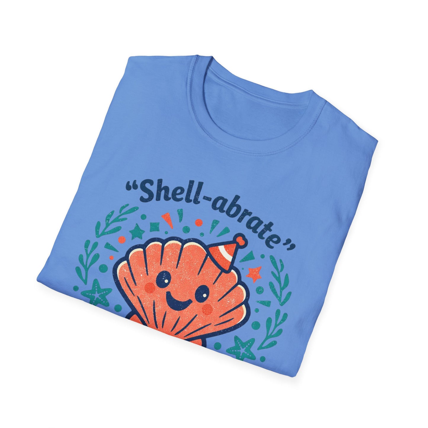 Shell-abrate Happy Seashell T-Shirt — "life's little moments" Cute Beach Graphic Tee