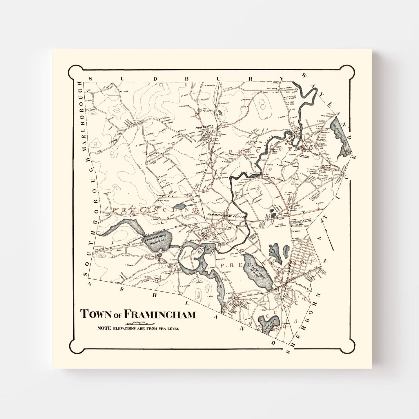 Vintage Map of Framingham, Massachusetts 1895