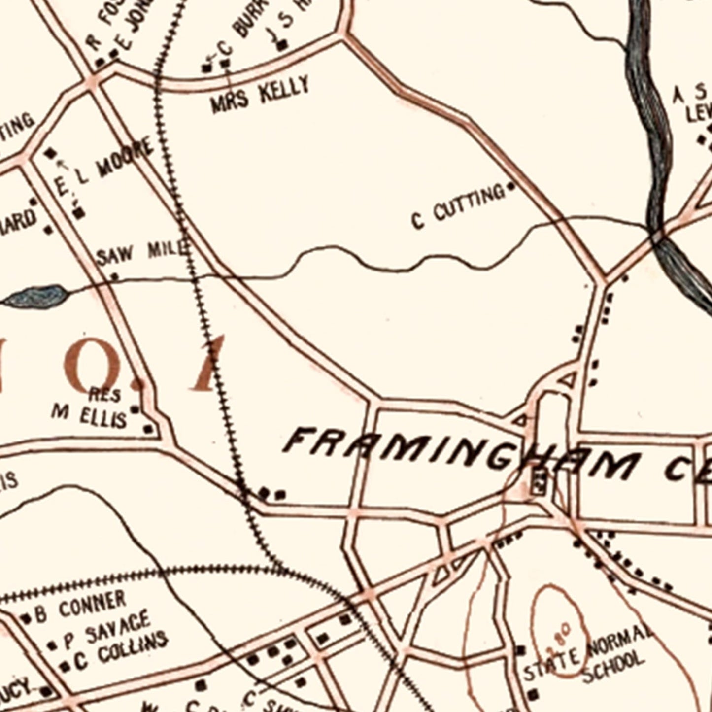 Vintage Map of Framingham, Massachusetts 1895