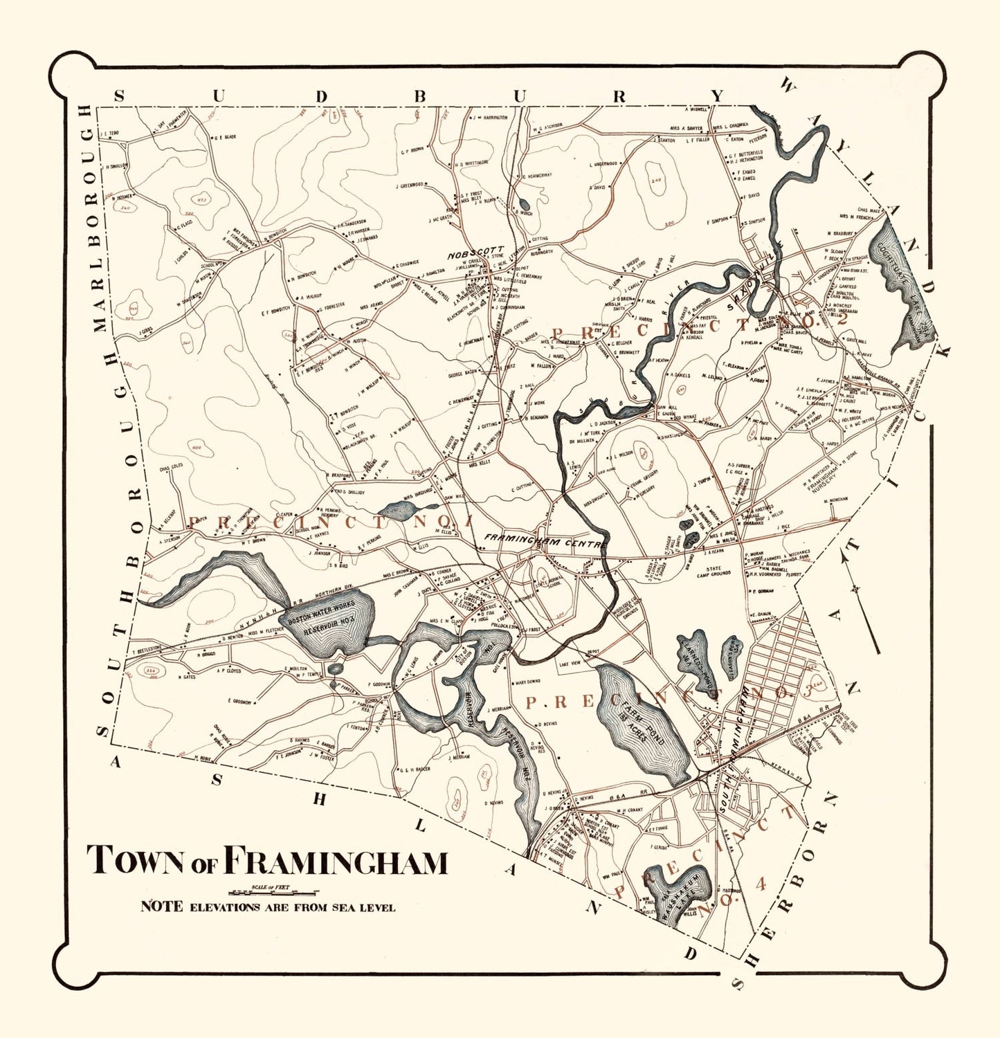 Vintage Map of Framingham, Massachusetts 1895