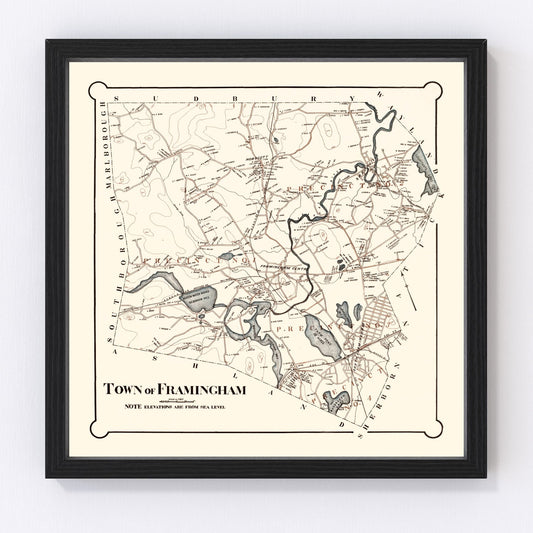 Vintage Map of Framingham, Massachusetts 1895
