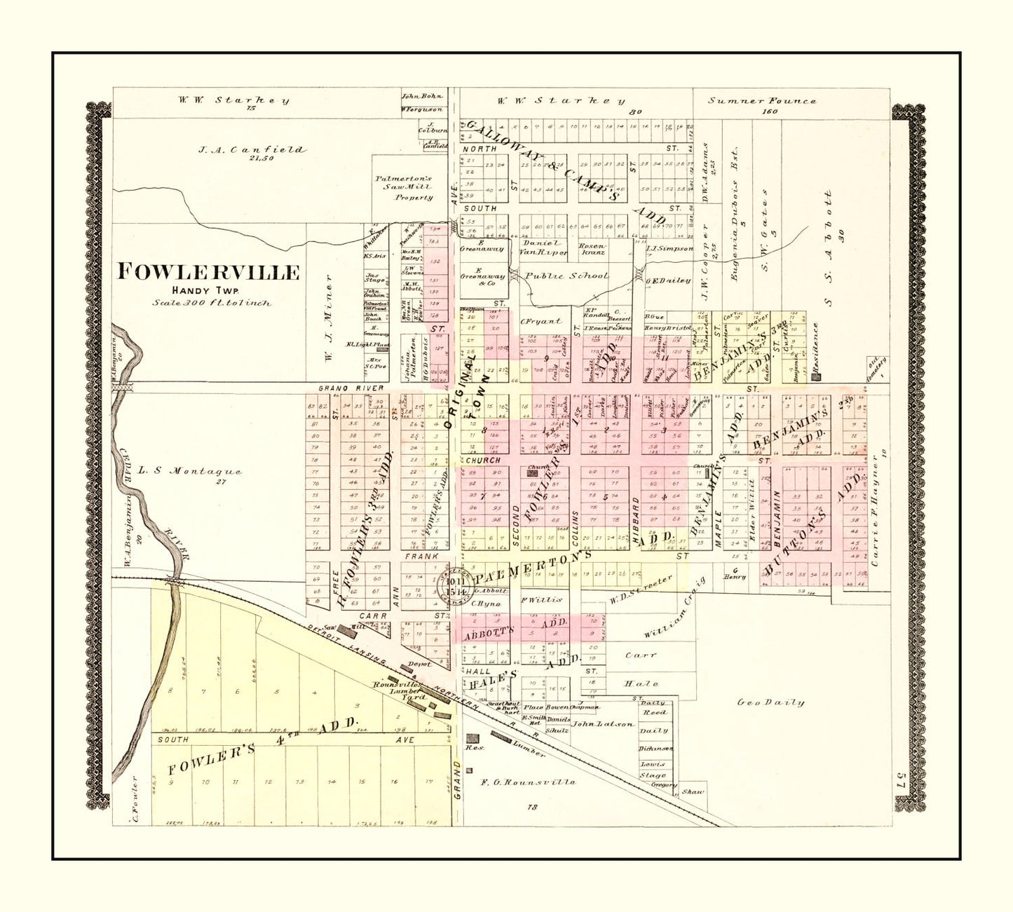 Vintage Map of Fowlerville, Michigan 1895
