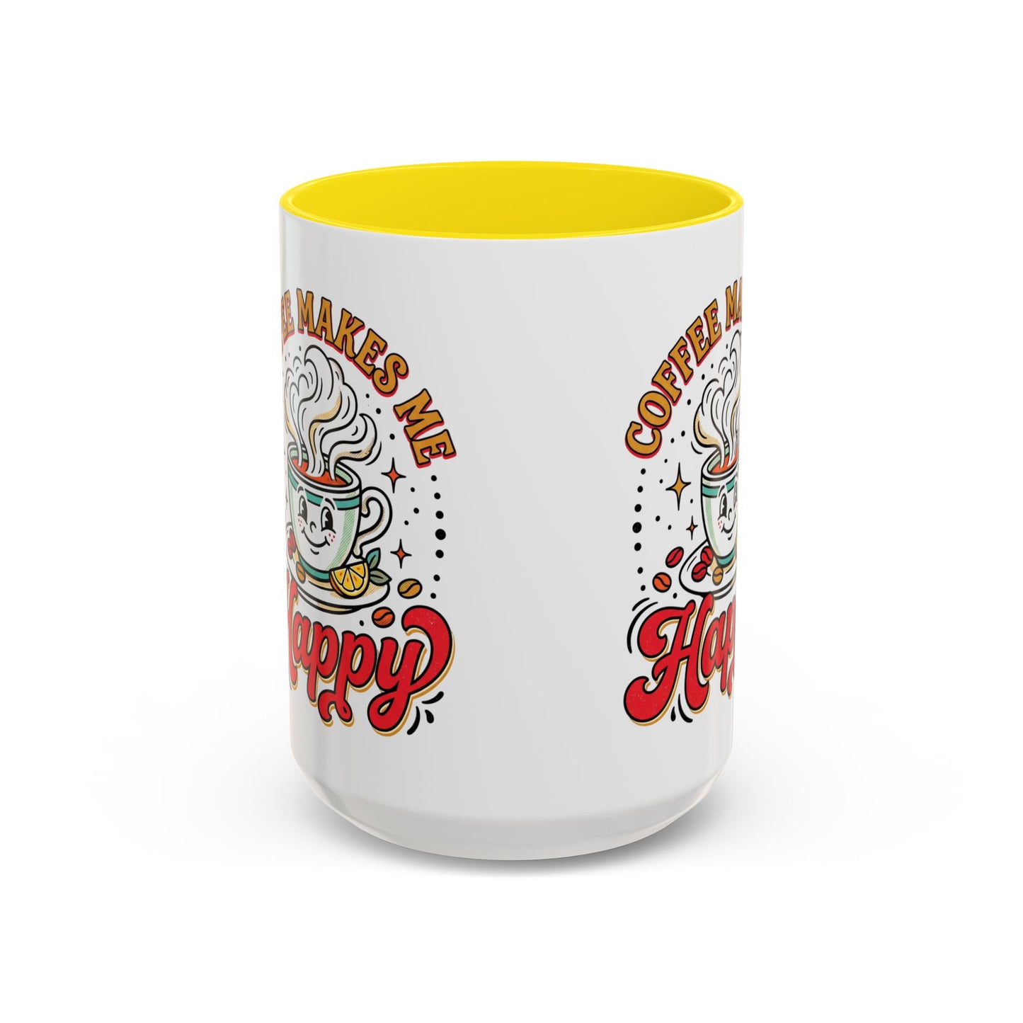 Coffee Mug — "Coffee Makes Me Happy" Cute Retro Accent Mug (11/15oz)