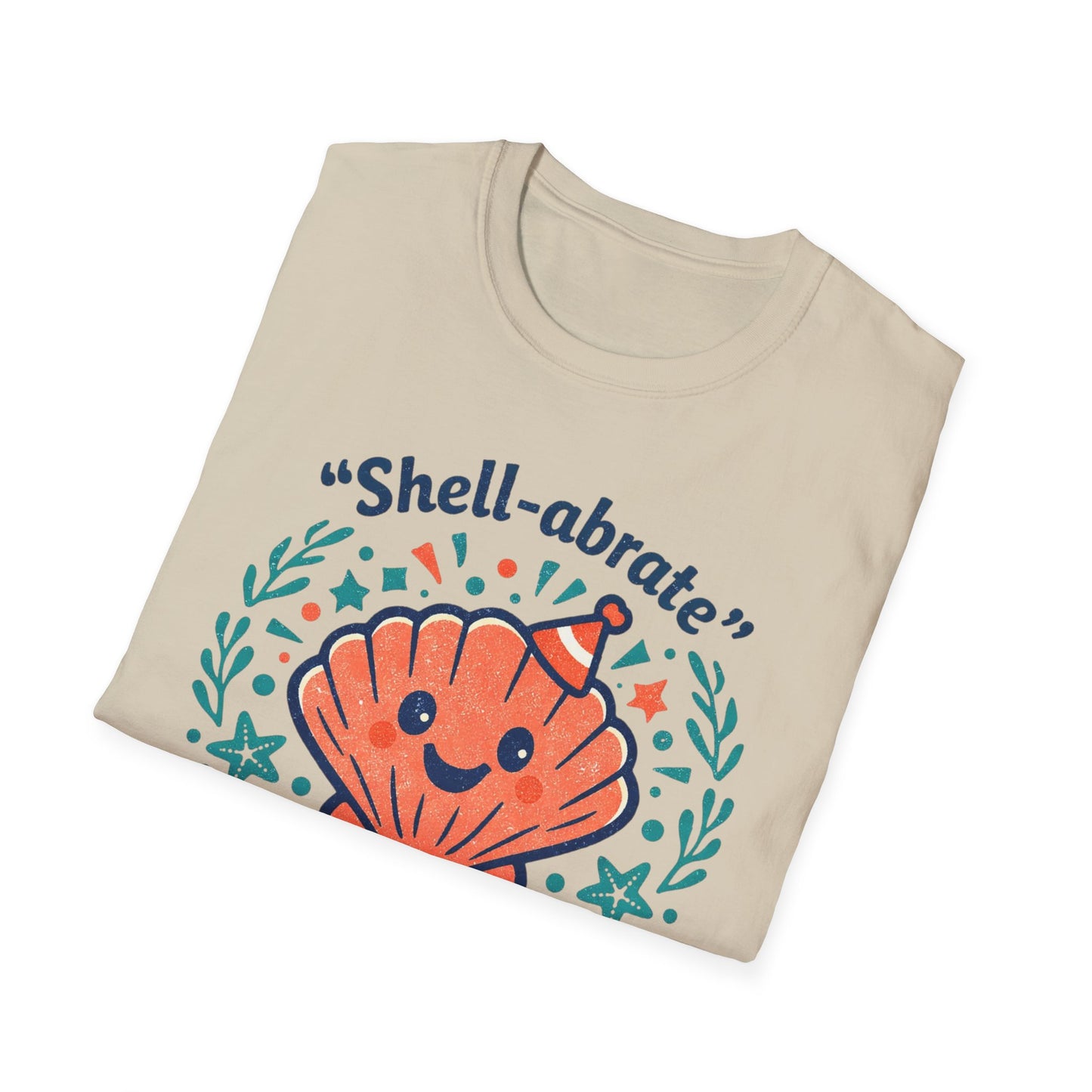 Shell-abrate Happy Seashell T-Shirt — "life's little moments" Cute Beach Graphic Tee