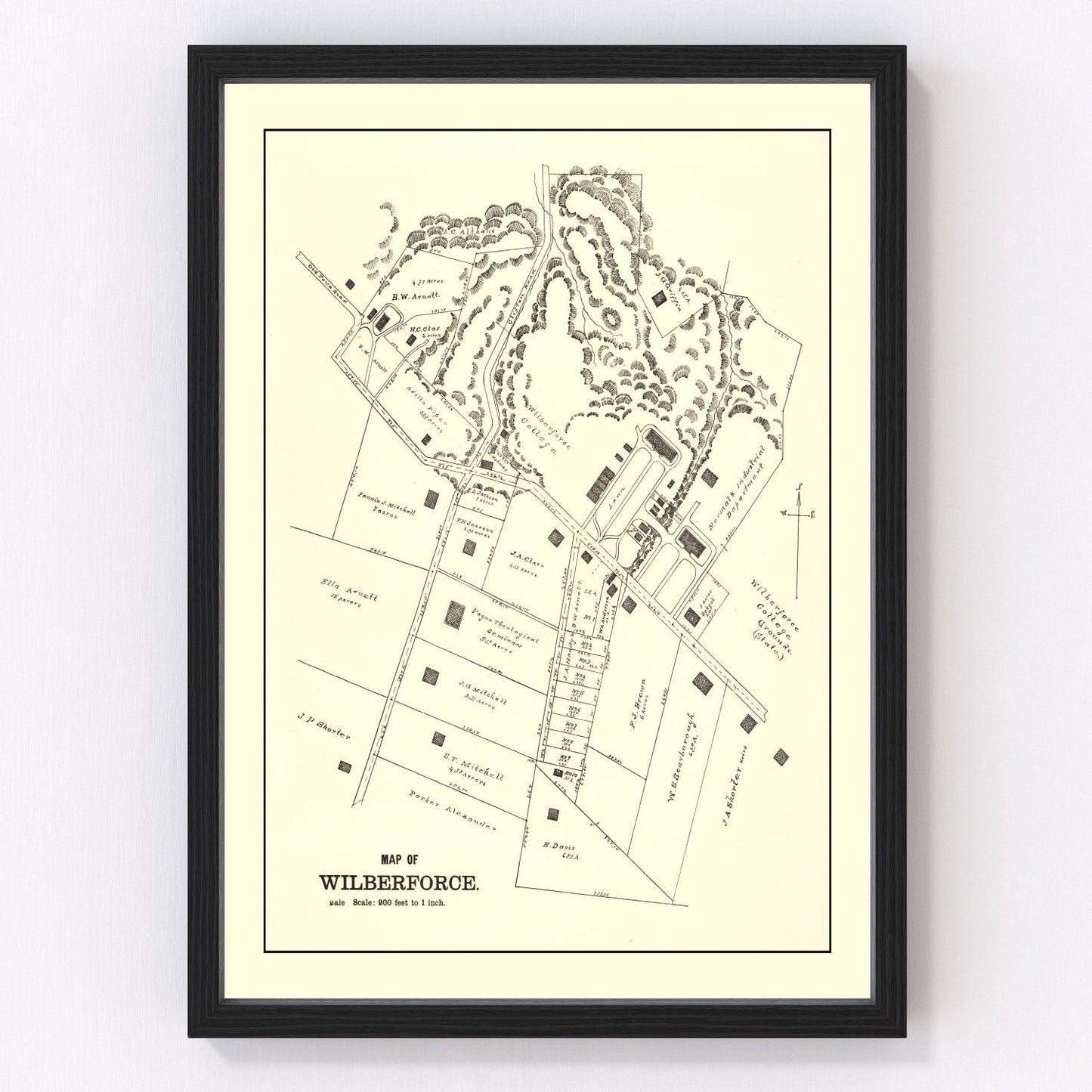 Vintage Map of Wilberforce, Ohio 1896