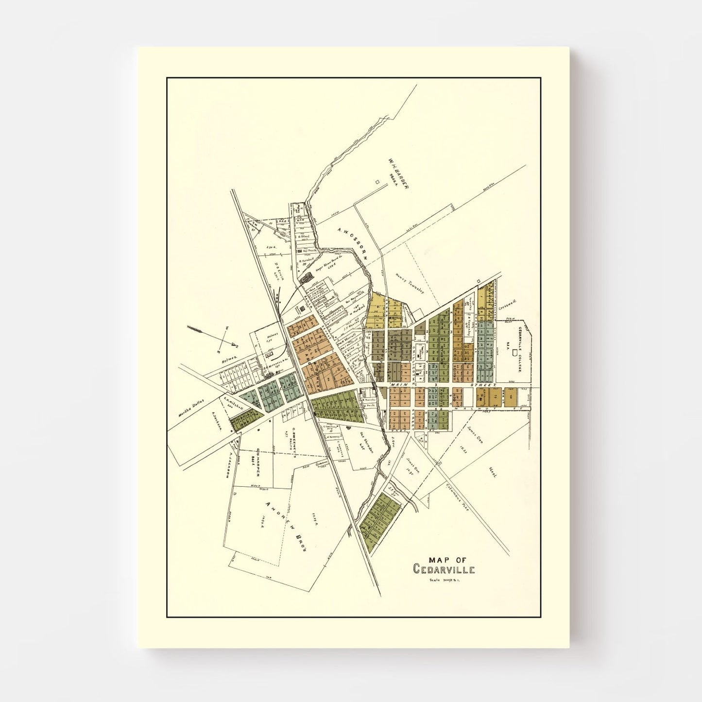 Vintage Map of Cedarville, Ohio 1896