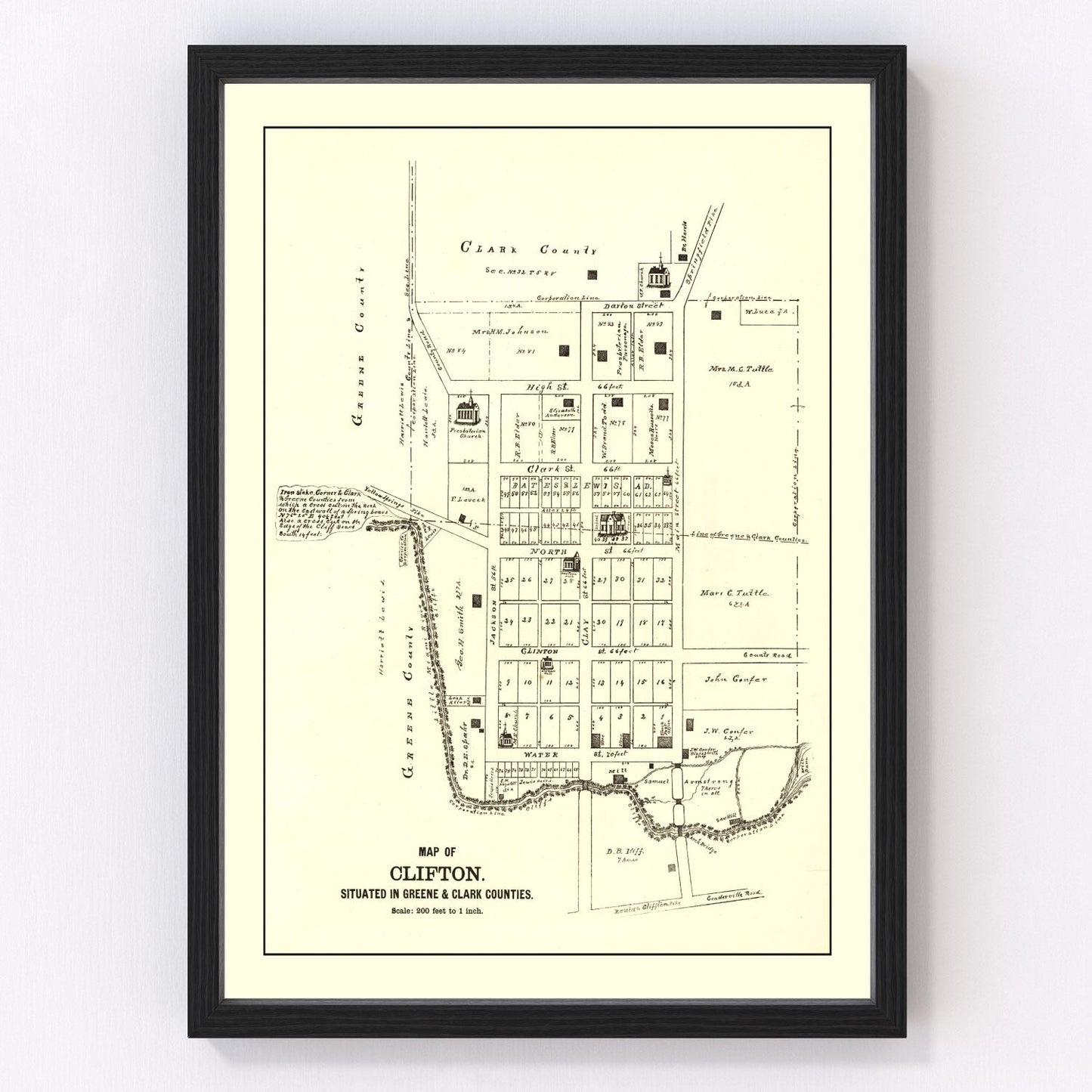 Vintage Map of Clifton, Ohio 1896