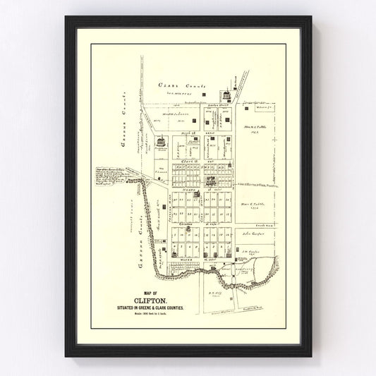 Vintage Map of Clifton, Ohio 1896