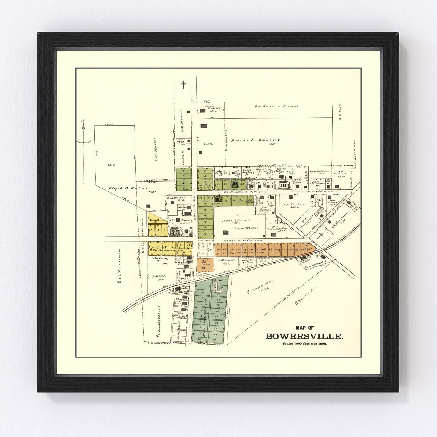 Vintage Map of Bowersville, Ohio 1896
