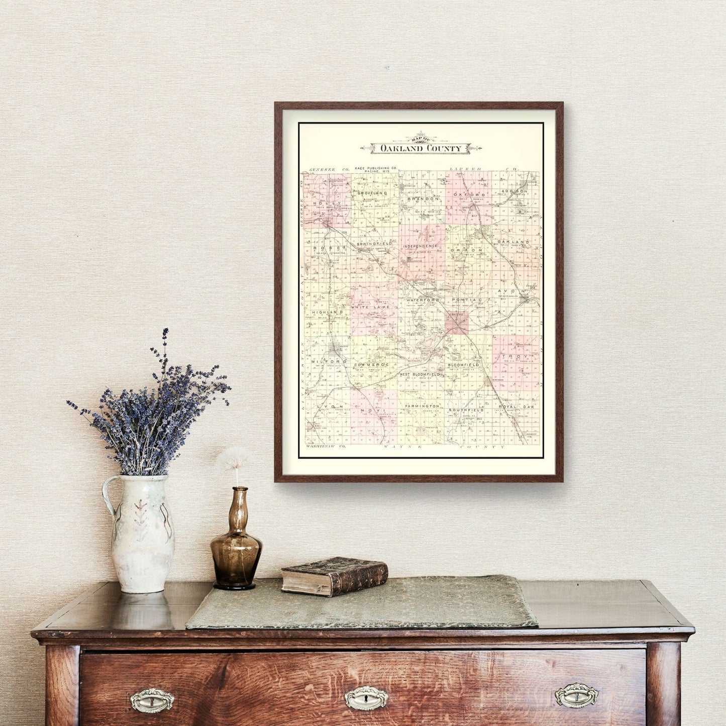 Vintage Map of Oakland County, Michigan 1896