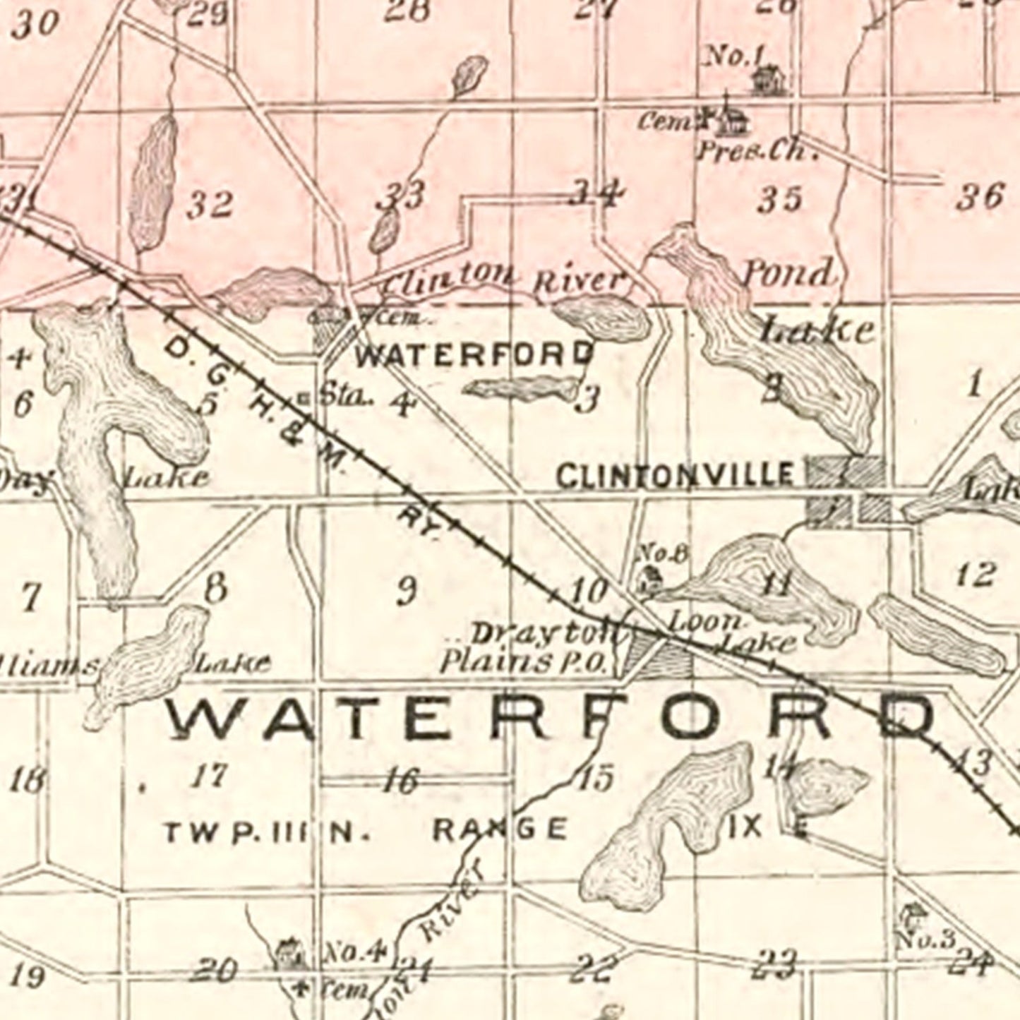 Vintage Map of Oakland County, Michigan 1896