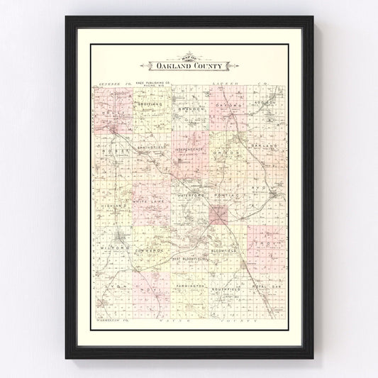 Vintage Map of Oakland County, Michigan 1896