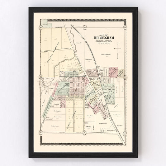 Vintage Map of Birmingham, Michigan 1896