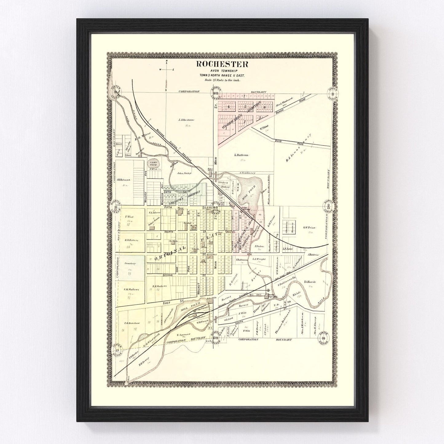 Vintage Map of Rochester, Michigan 1896
