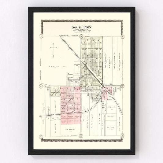 Vintage Map of South Lyon, Michigan 1896