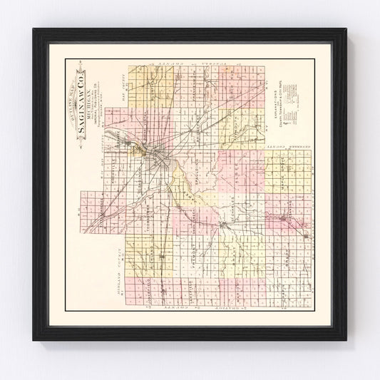 Vintage Map of Saginaw County, Michigan 1896