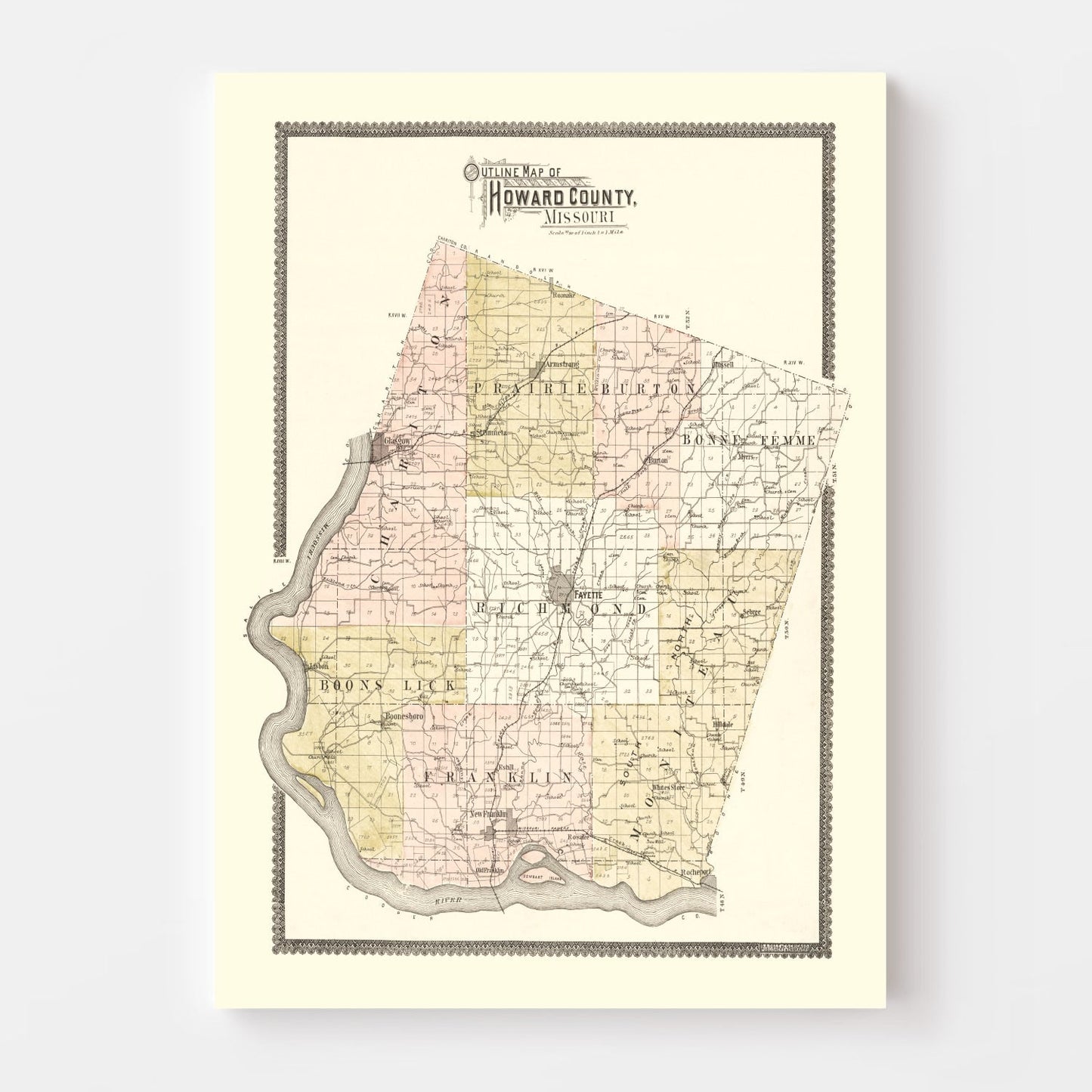 Vintage Map of Howard County, Missouri 1897