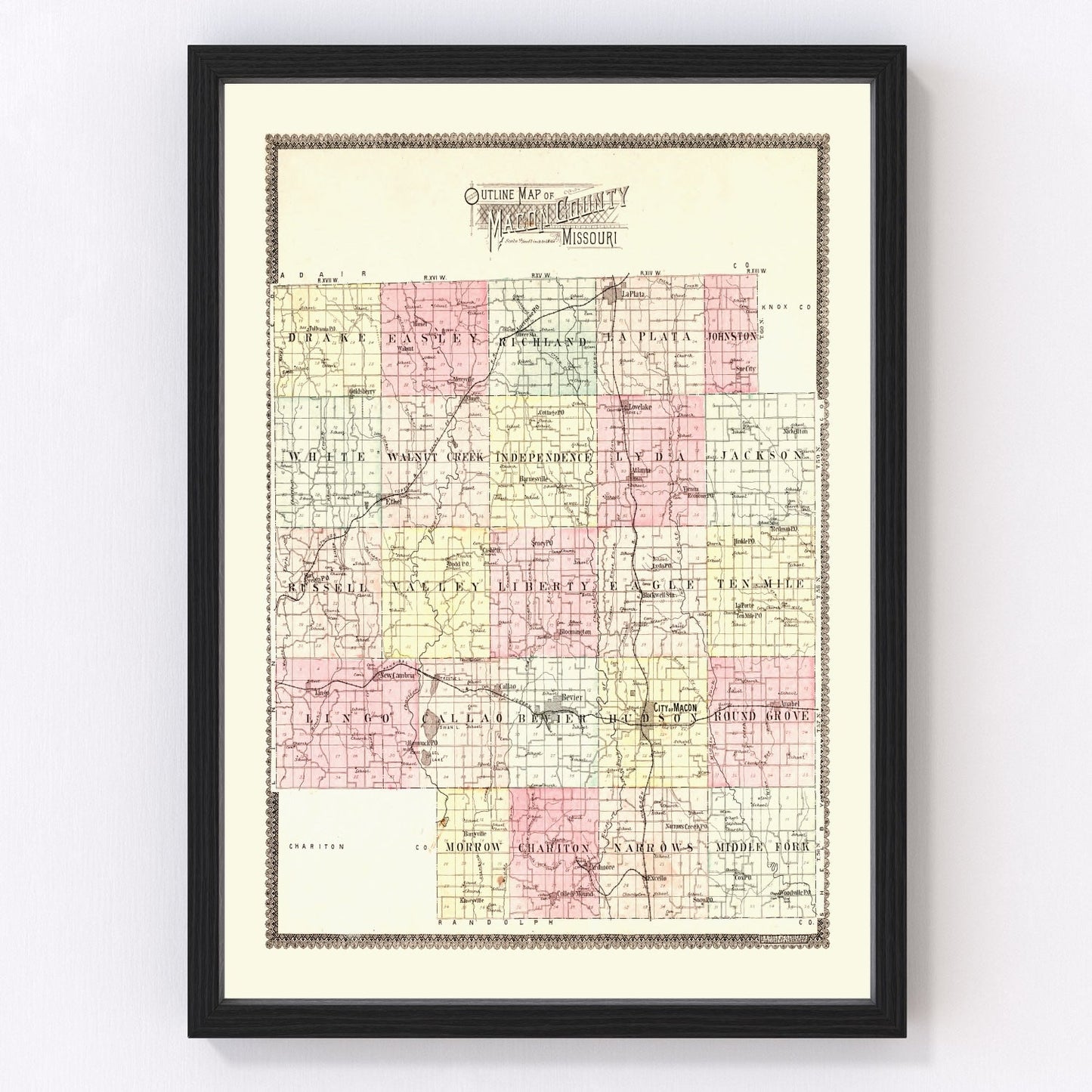 Vintage Map of Macon County, Missouri 1897