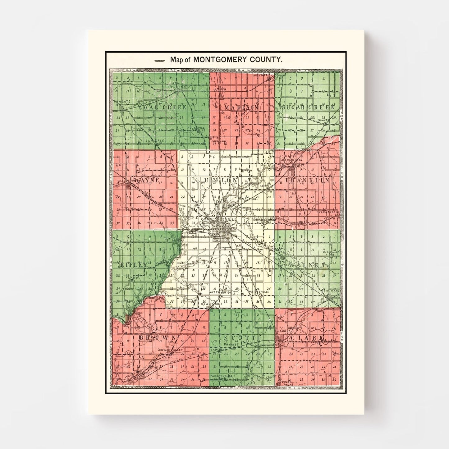 Vintage Map of Montgomery County, Indiana 1898