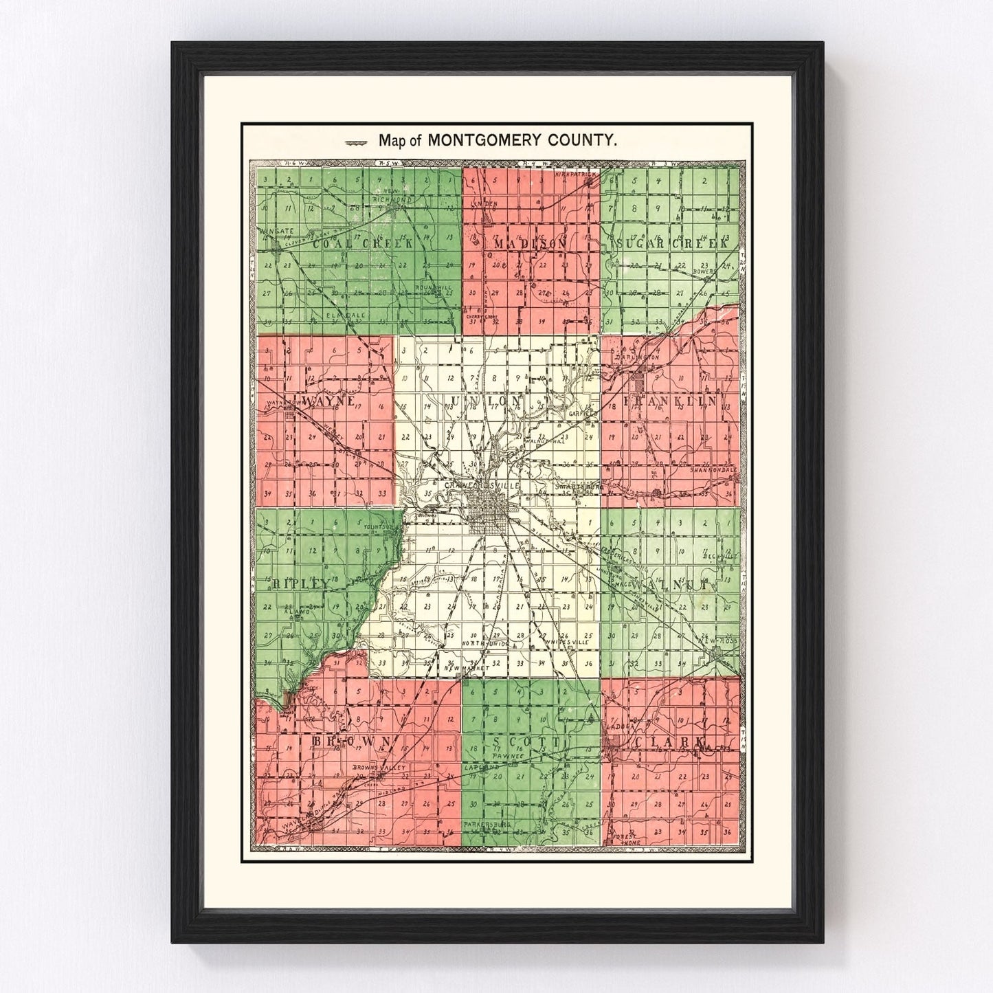 Vintage Map of Montgomery County, Indiana 1898