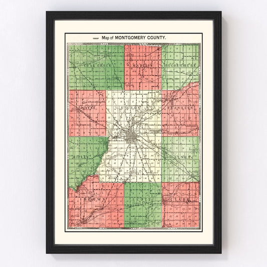 Vintage Map of Montgomery County, Indiana 1898