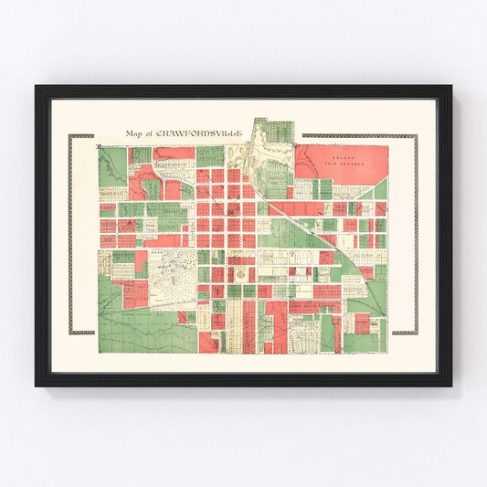Vintage Map of Crawfordsville, Indiana 1898