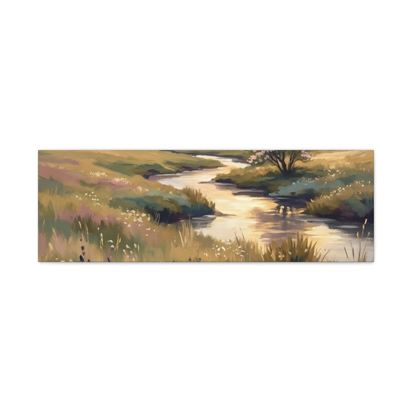 Serene Meadow Stream Matte Canvas Art — Stretched Wall Decor