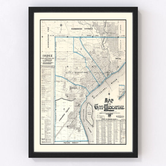 Vintage Map of Muscatine, Iowa 1899