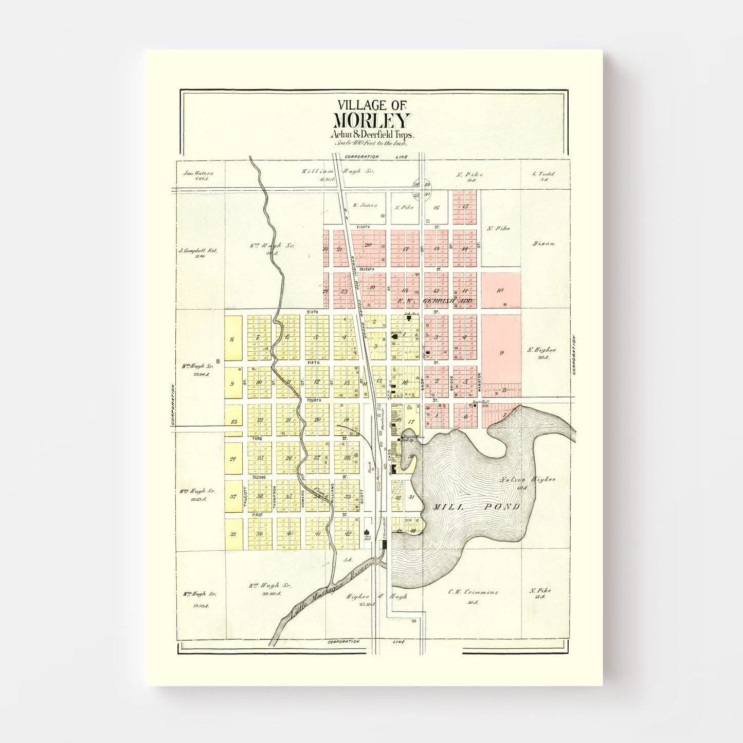 Vintage Map of Morley, Michigan 1900