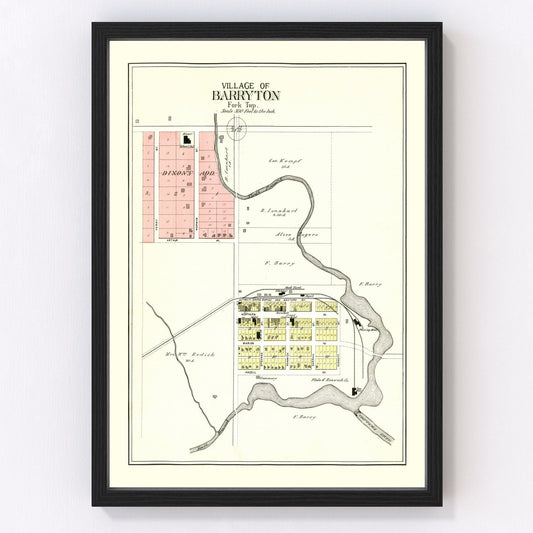 Vintage Map of Barryton, Michigan 1900
