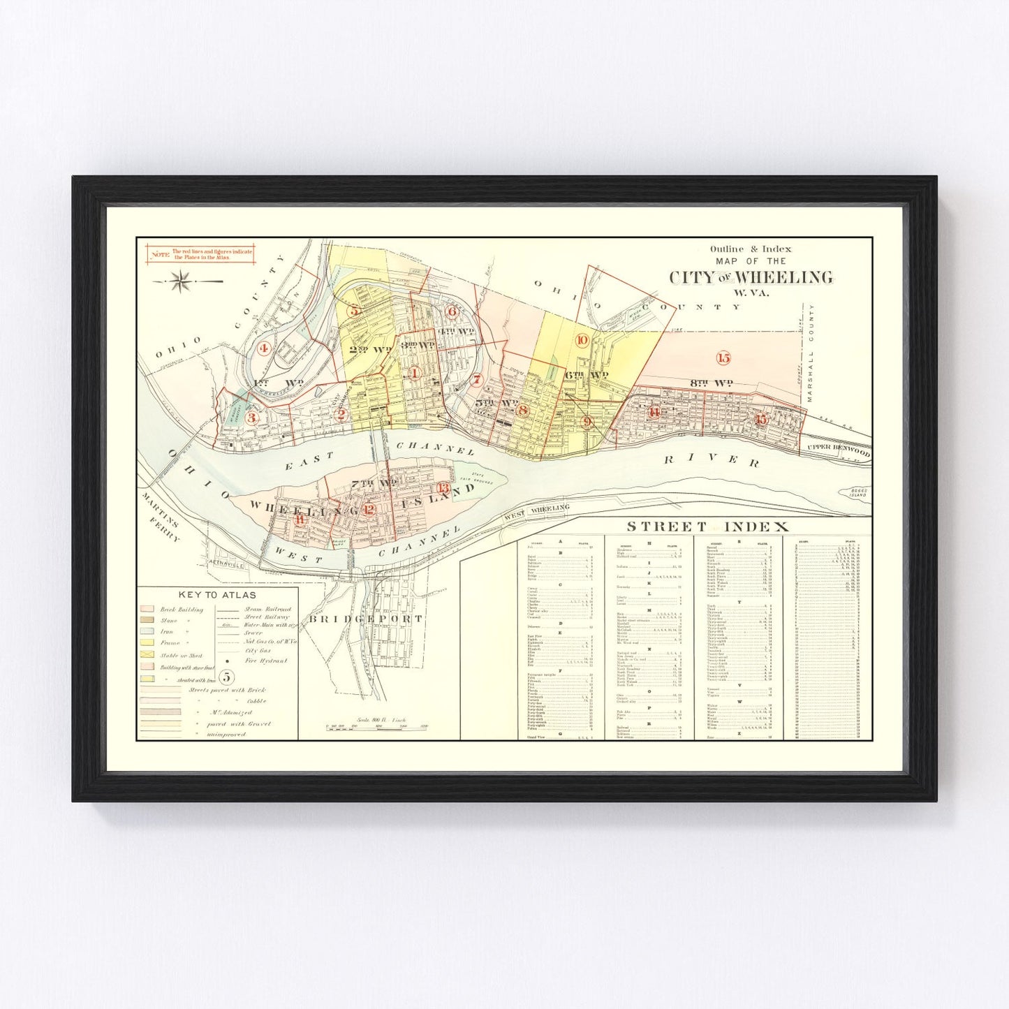 Vintage Map of Wheeling, West Virginia 1901