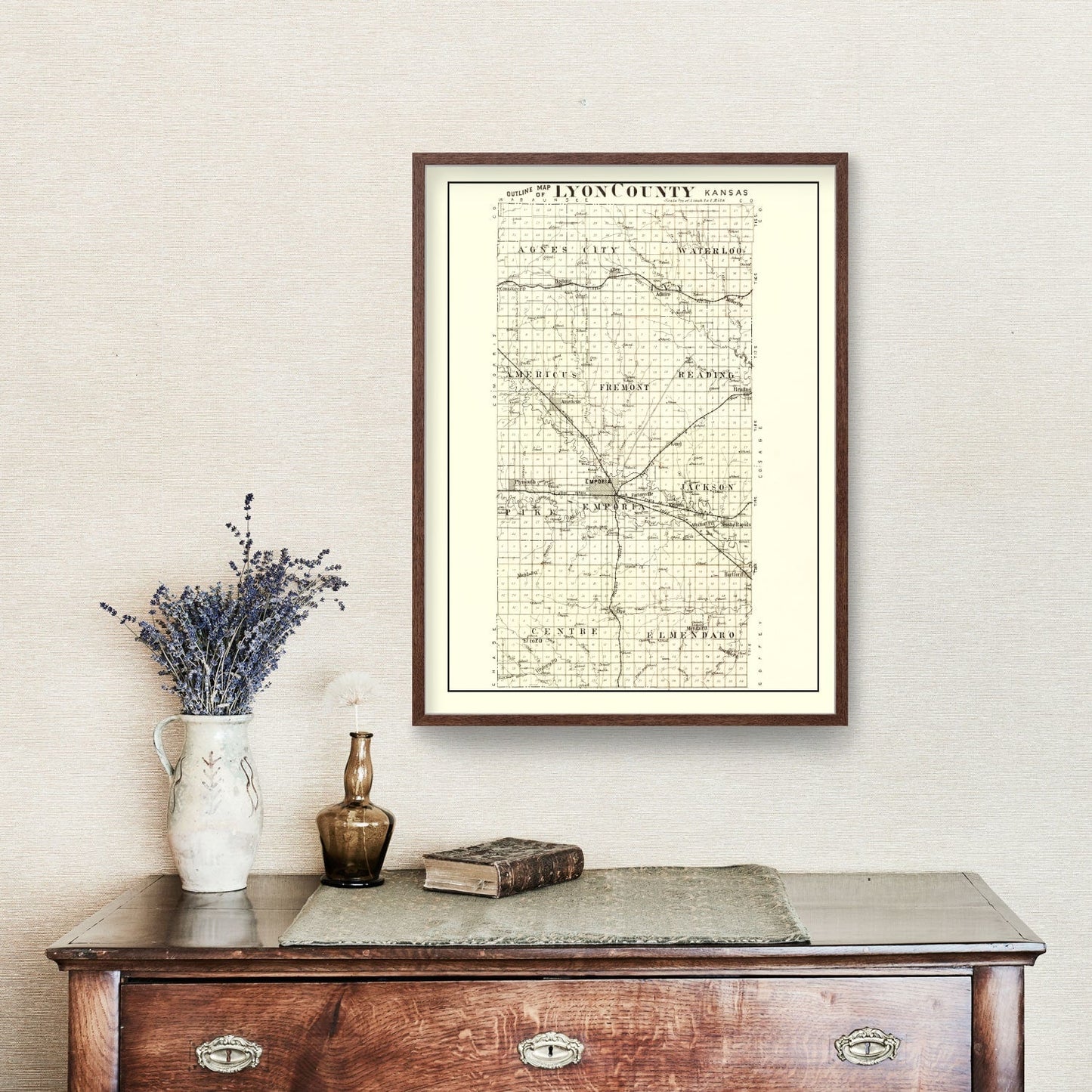 Vintage Map of Lyon County, Kansas 1901