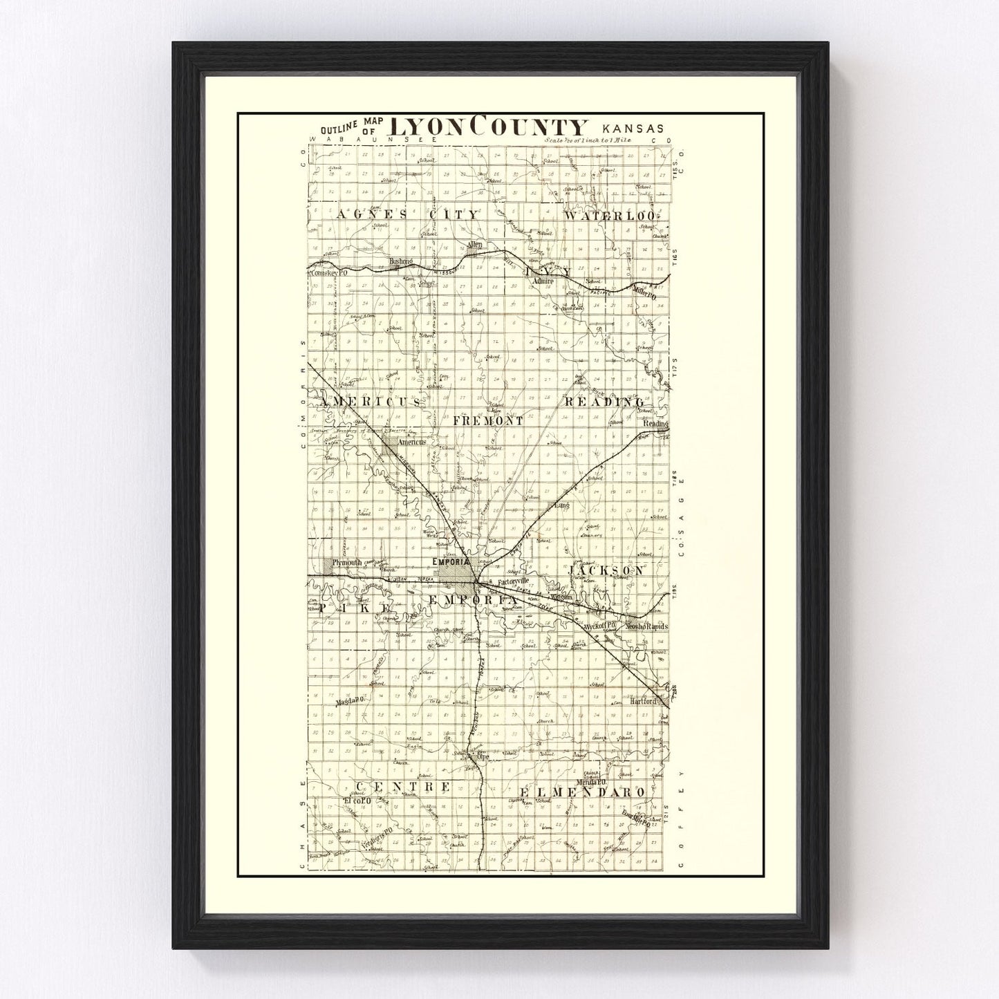 Vintage Map of Lyon County, Kansas 1901