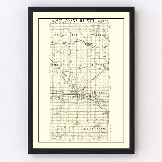 Vintage Map of Lyon County, Kansas 1901