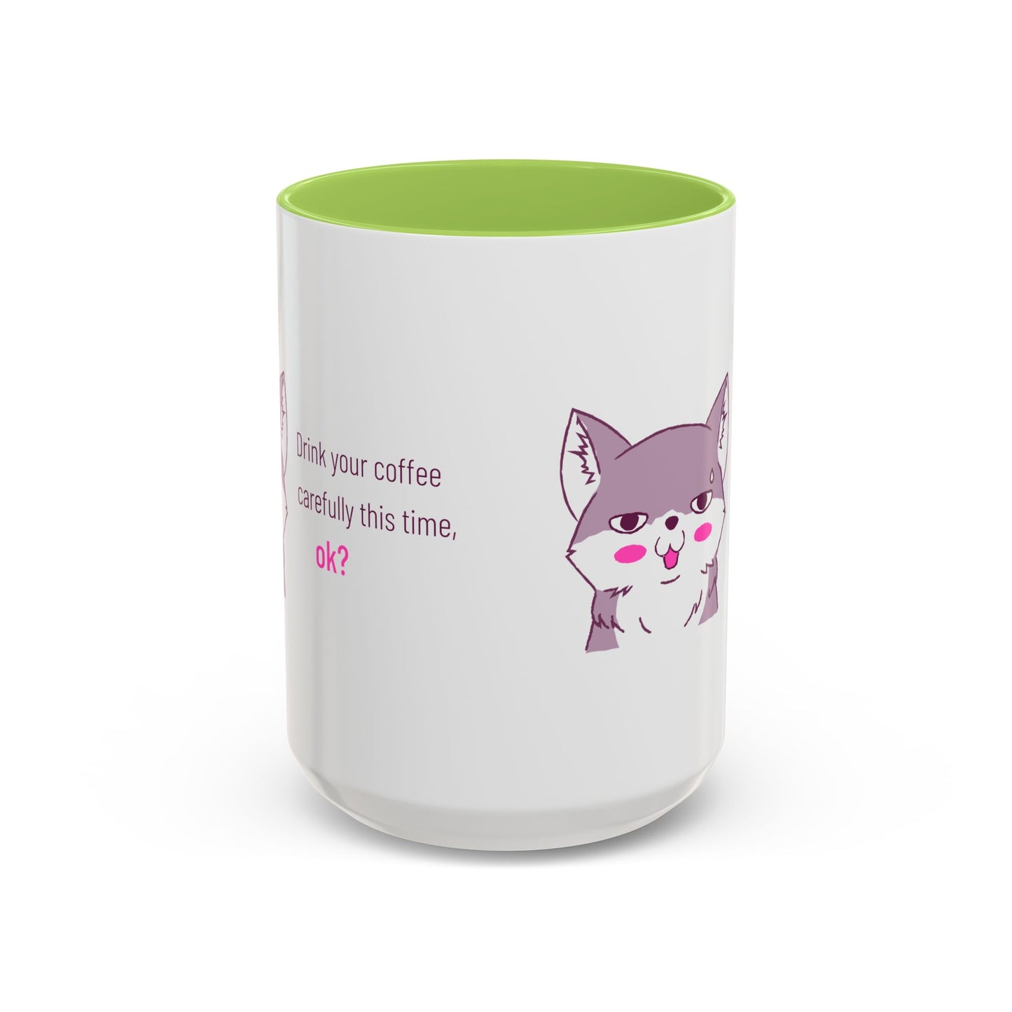 Accent Coffee Mug — Cute Shy Fox Design "Drink your coffee carefully this time, ok?"