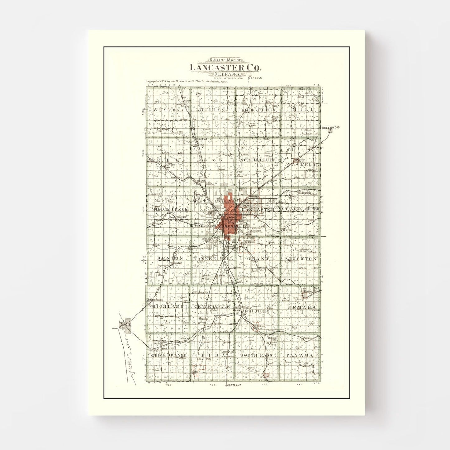 Vintage Map of Lancaster County, Nebraska 1903