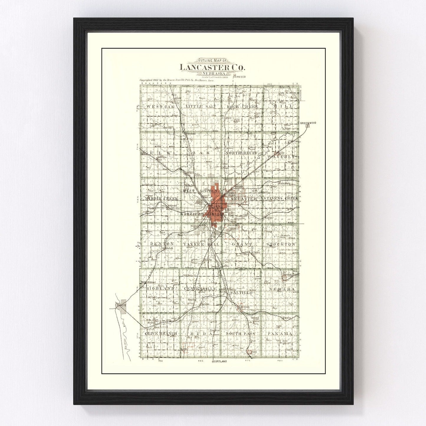Vintage Map of Lancaster County, Nebraska 1903