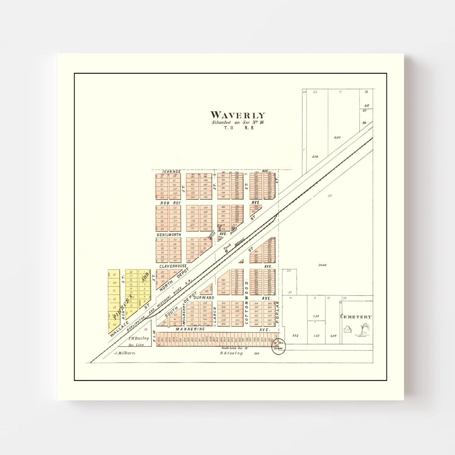 Vintage Map of Waverly, Nebraska 1903