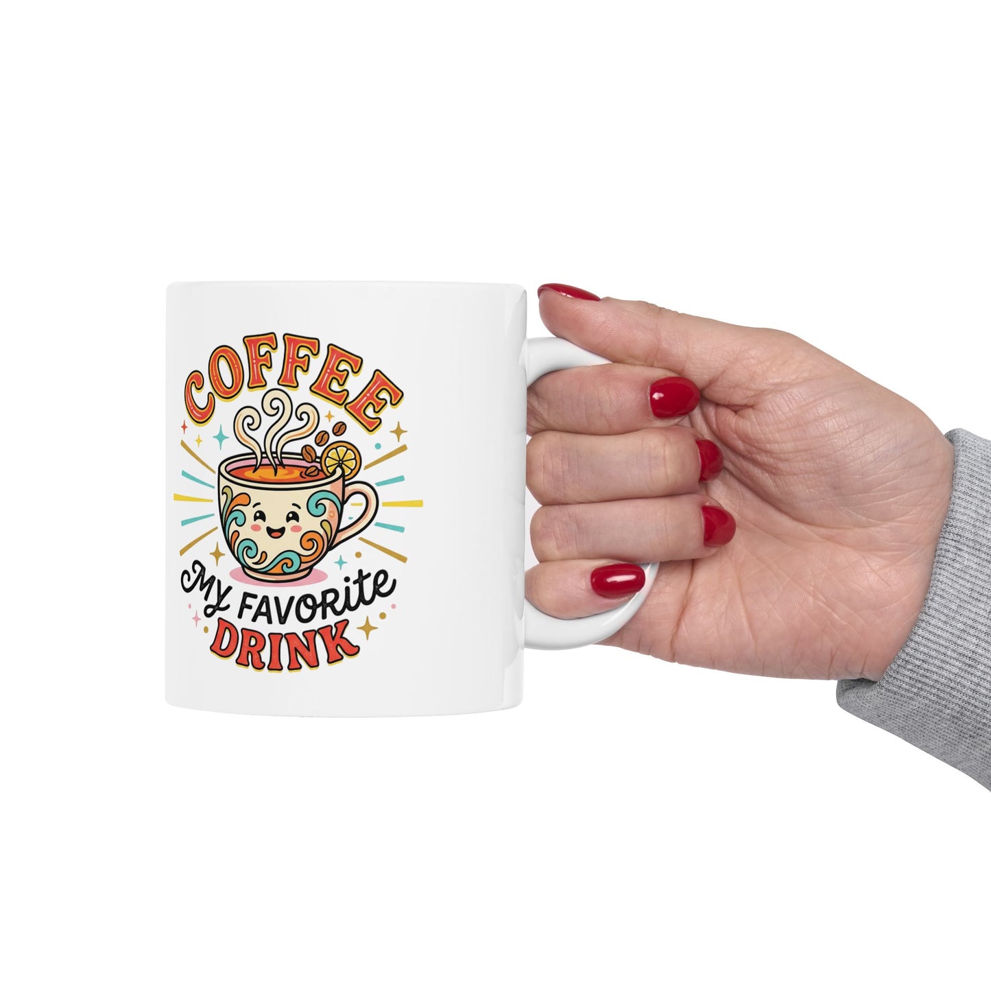 Coffee Mug — 'Coffee My Favorite Drink' Colorful Retro Ceramic Mug (11oz, 15oz)