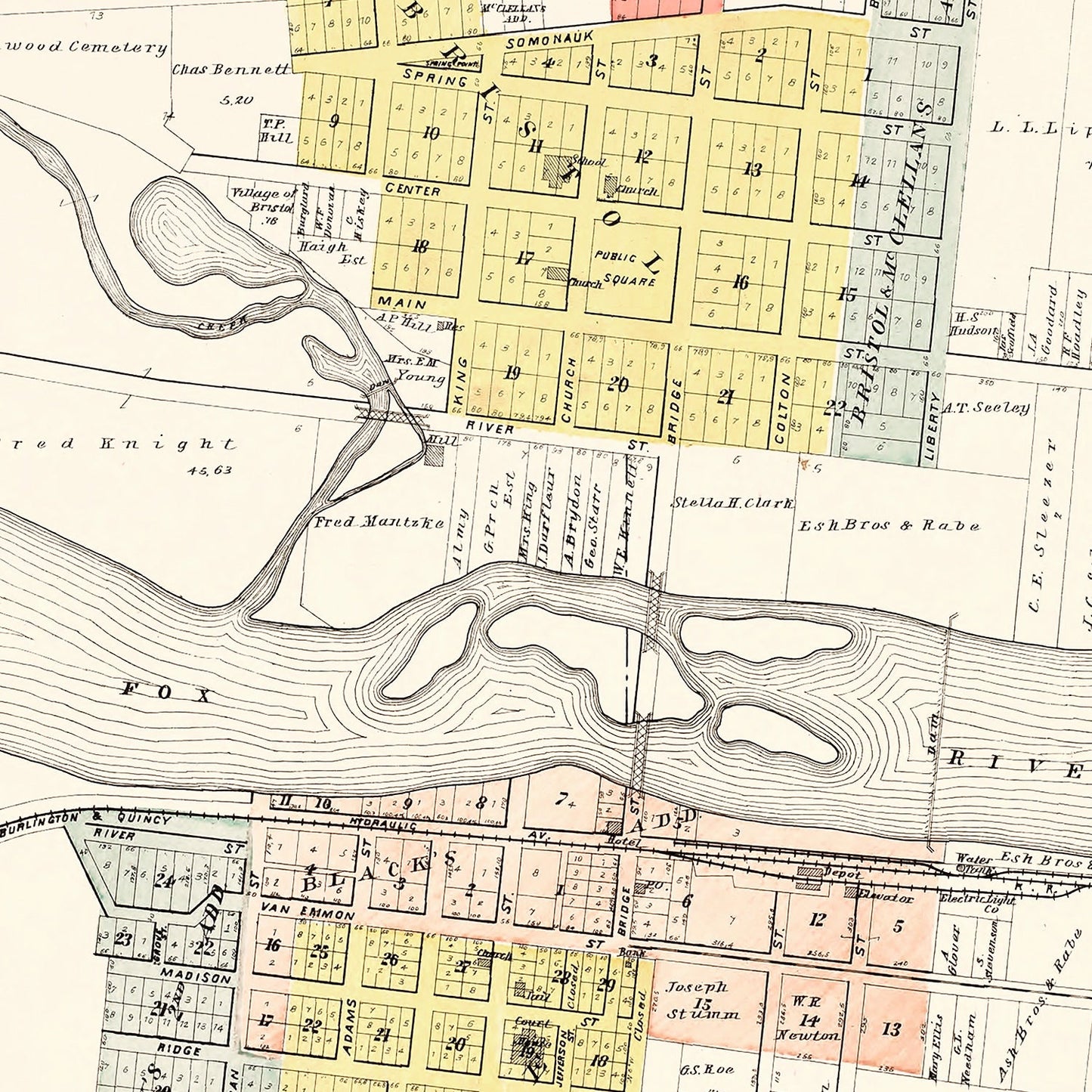 Vintage Map of Bristol, Illinois 1903