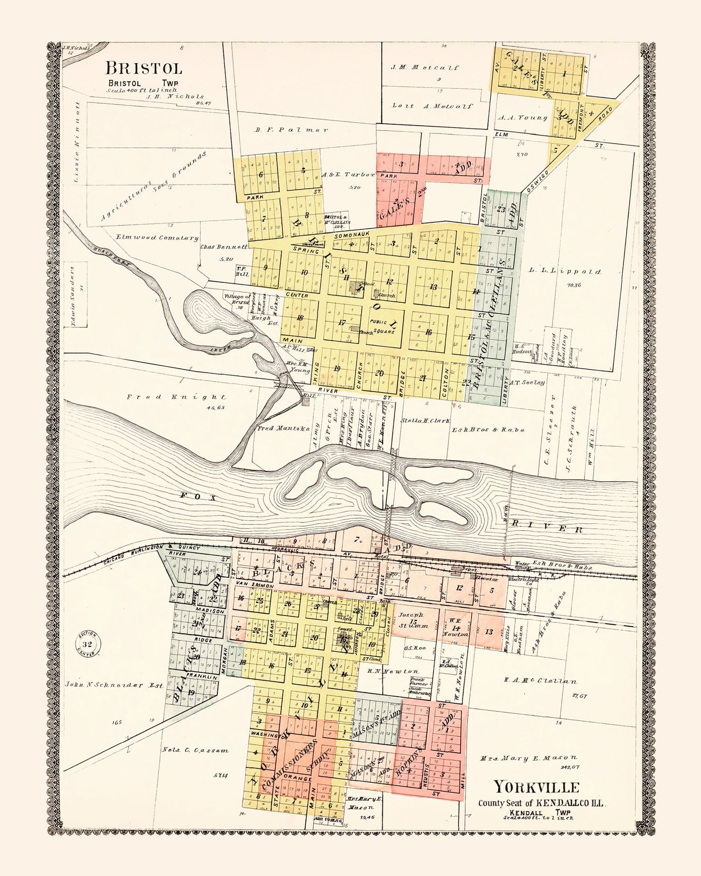 Vintage Map of Bristol, Illinois 1903