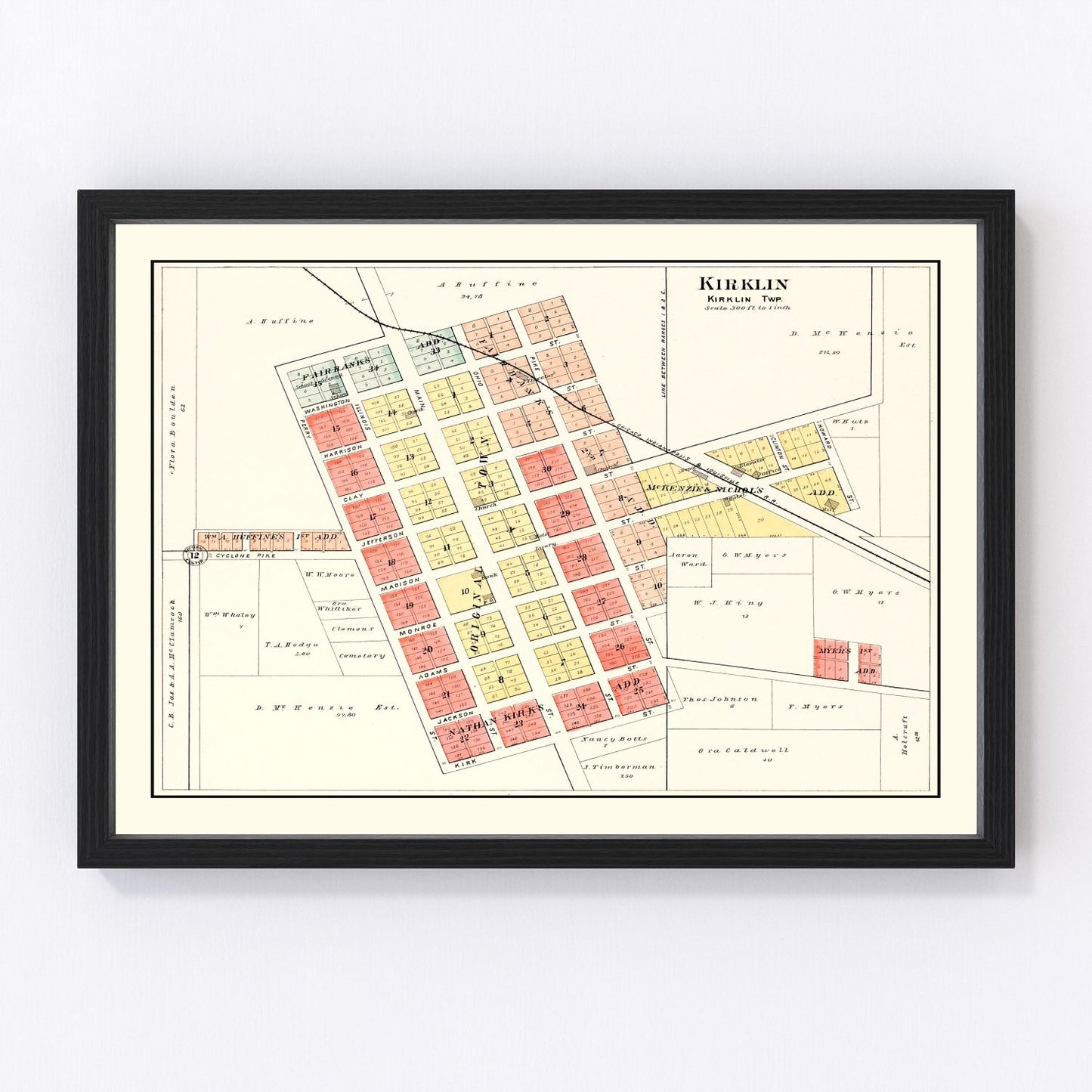Vintage Map of Kirklin, Indiana 1903