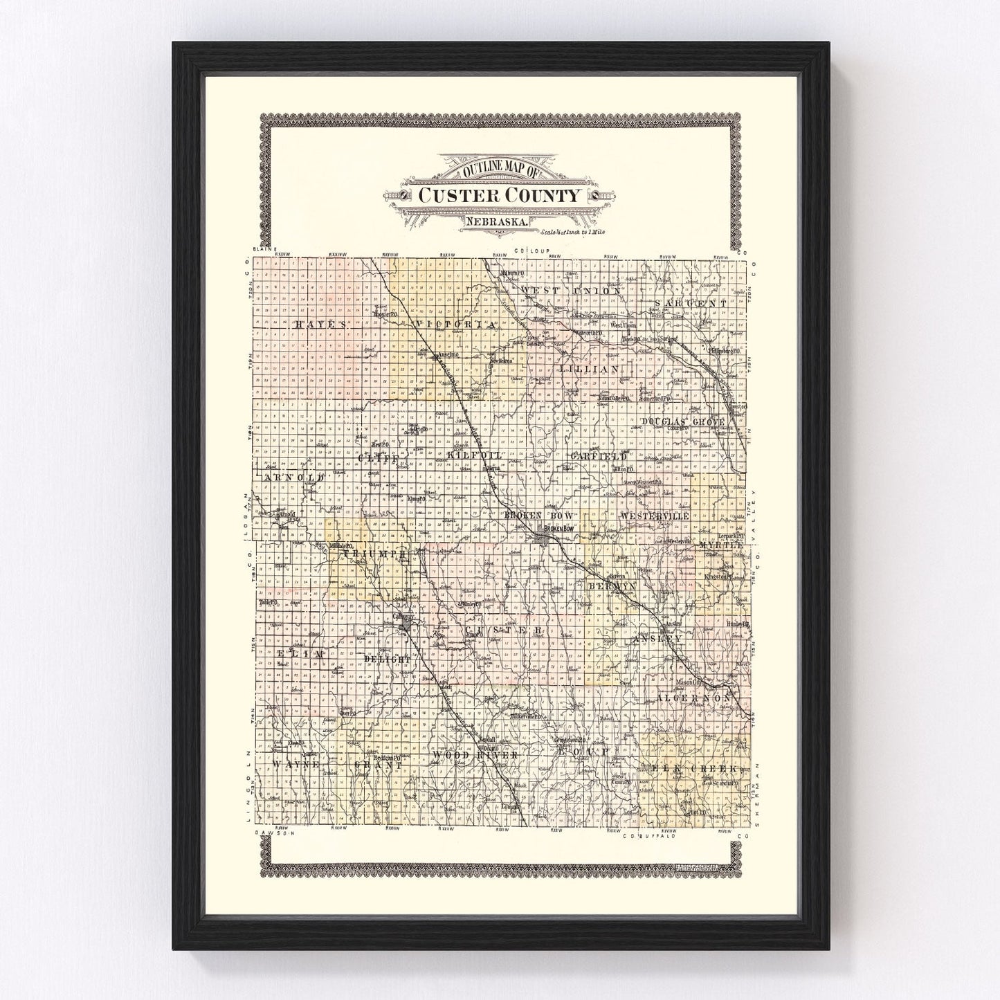 Vintage Map of Custer County, Nebraska 1904